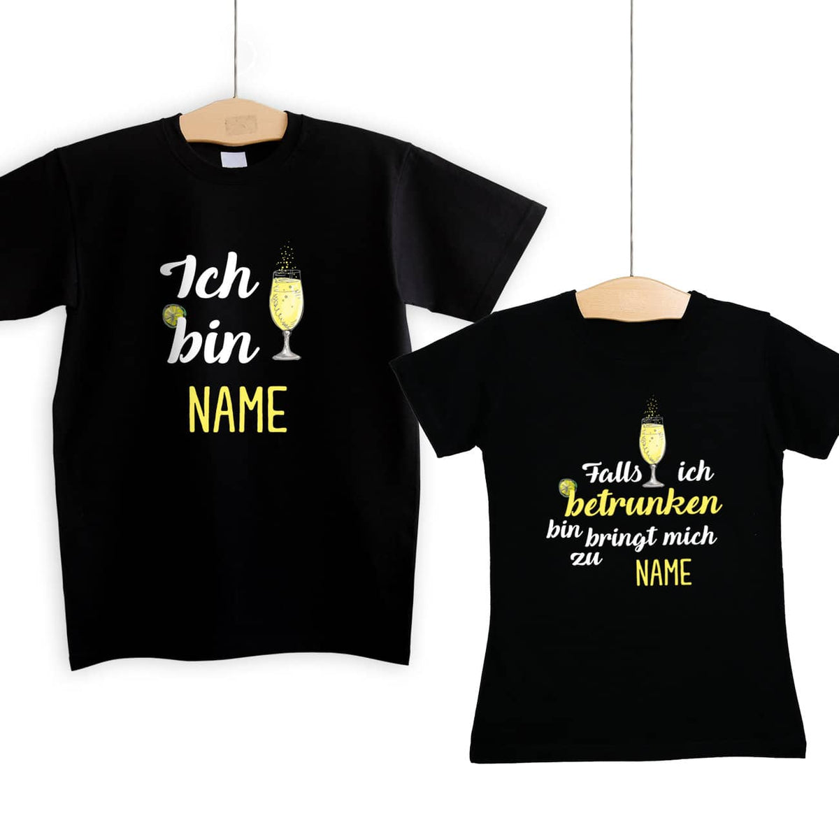 Partner-Shirts Secco mit Name - Falls ich betrunken bin, bringt mich zu...