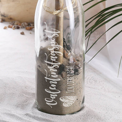 Bügelflasche graviert mit Valentinstagspostmotiv