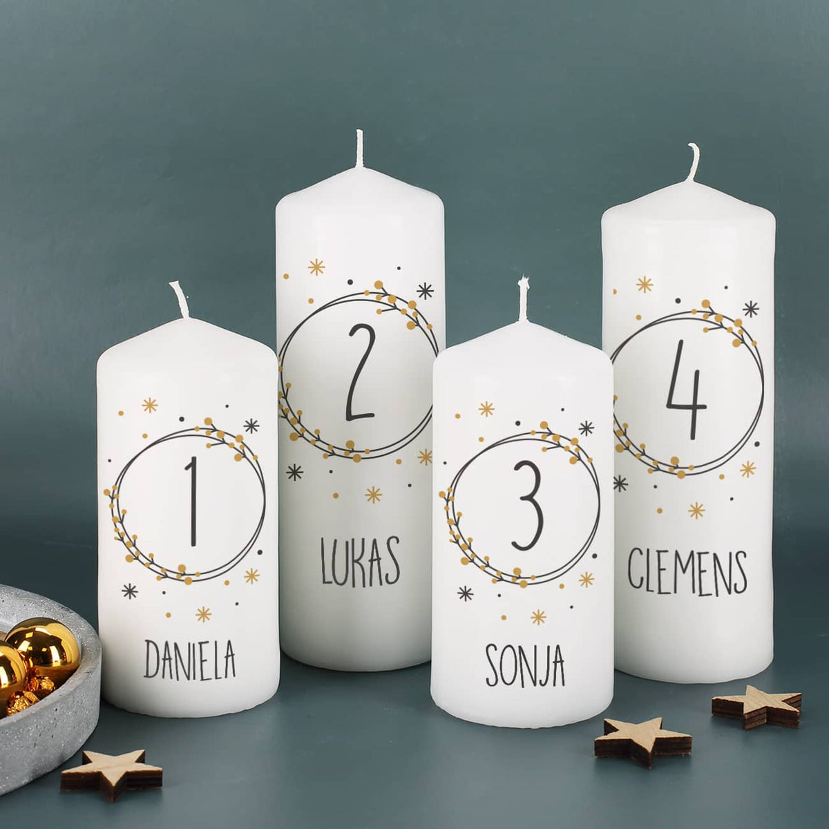 Kerzen für den Adventskranz mit Wunschtexten