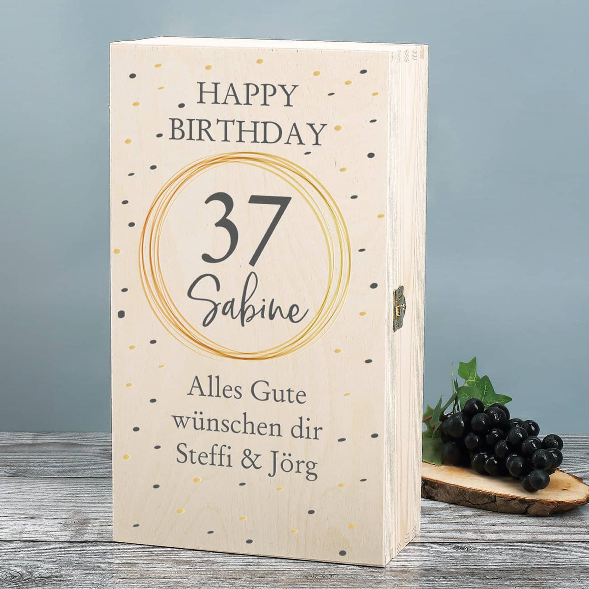 Persönlich bedruckte Holzbox als Geschenkverpackung