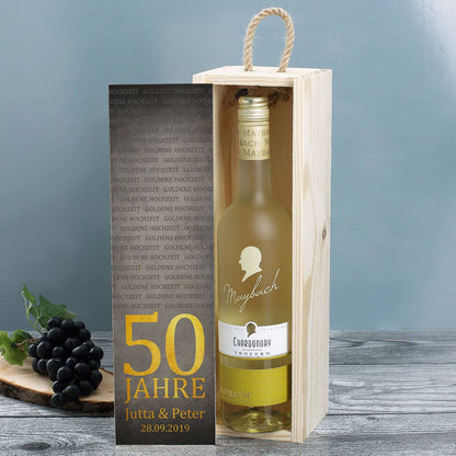Weißwein in persönlicher Box zur Goldenen Hochzeit