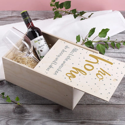 Geschenkset Hohoho mit Holzbox, Weinglas und Weinflasche