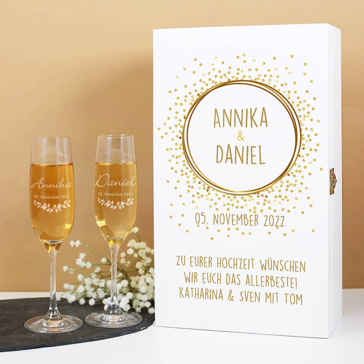 Geschenkset zur Hochzeit mit Gläsern und Box