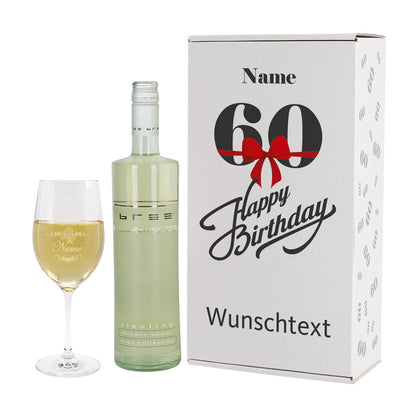 Weißweinset zum 60. Geburtstag in bedruckter Geschenkbox
