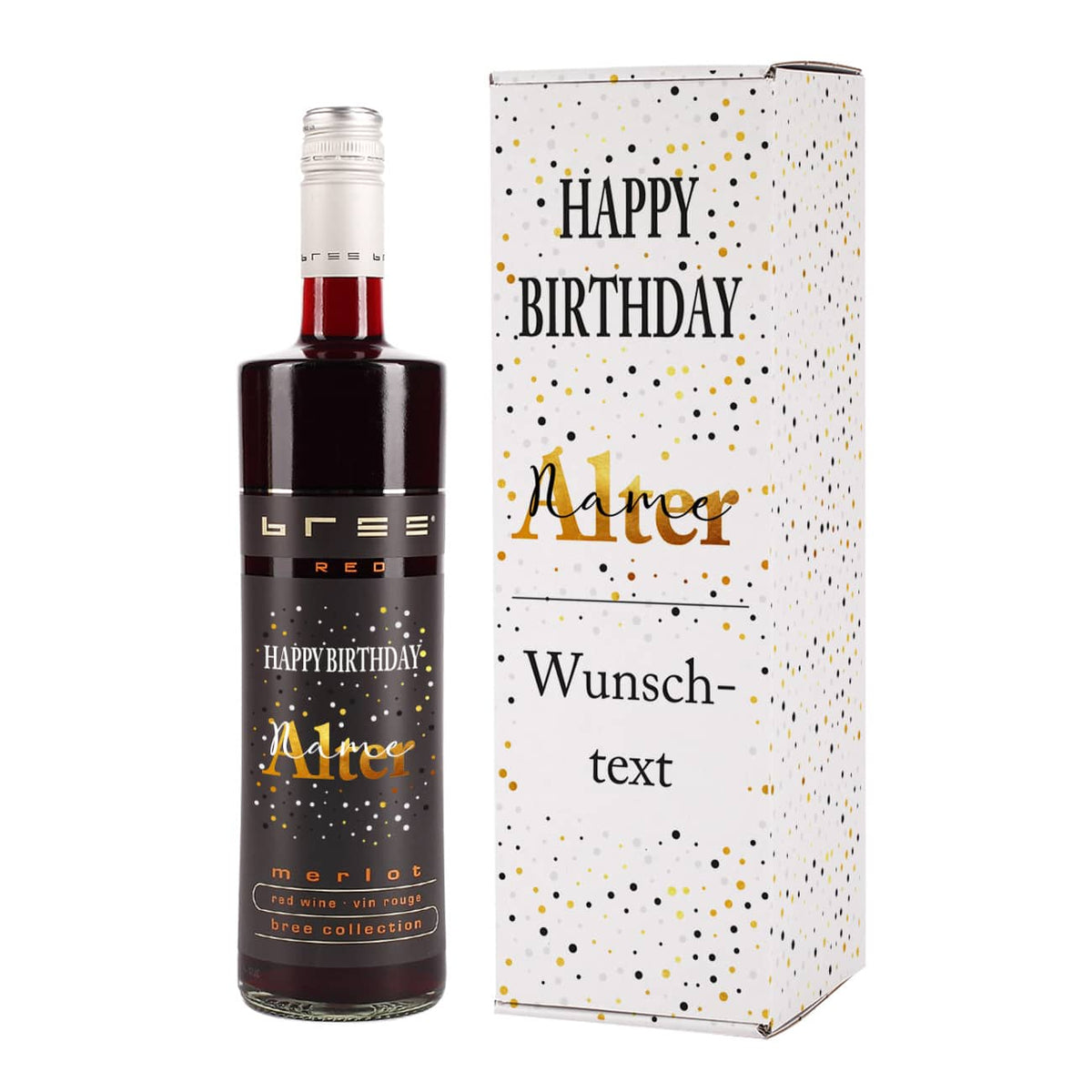 Flasche und Box mit Ihren Angaben bedruckt