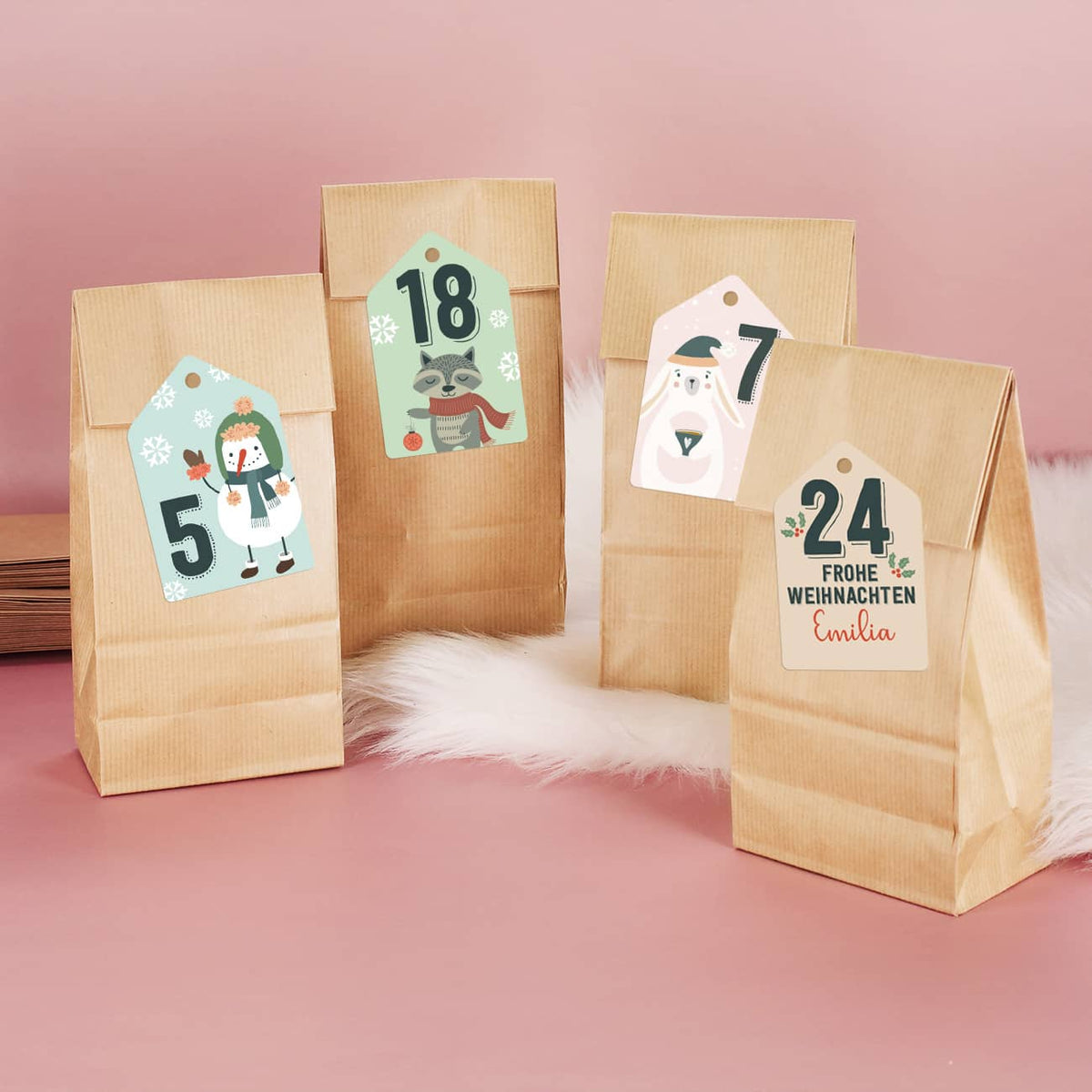 Adventskalender DIY mit Tüten und Aufklebern