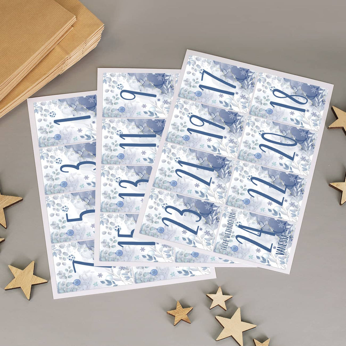 24 personalisierte Aufkleber für Adventskalender