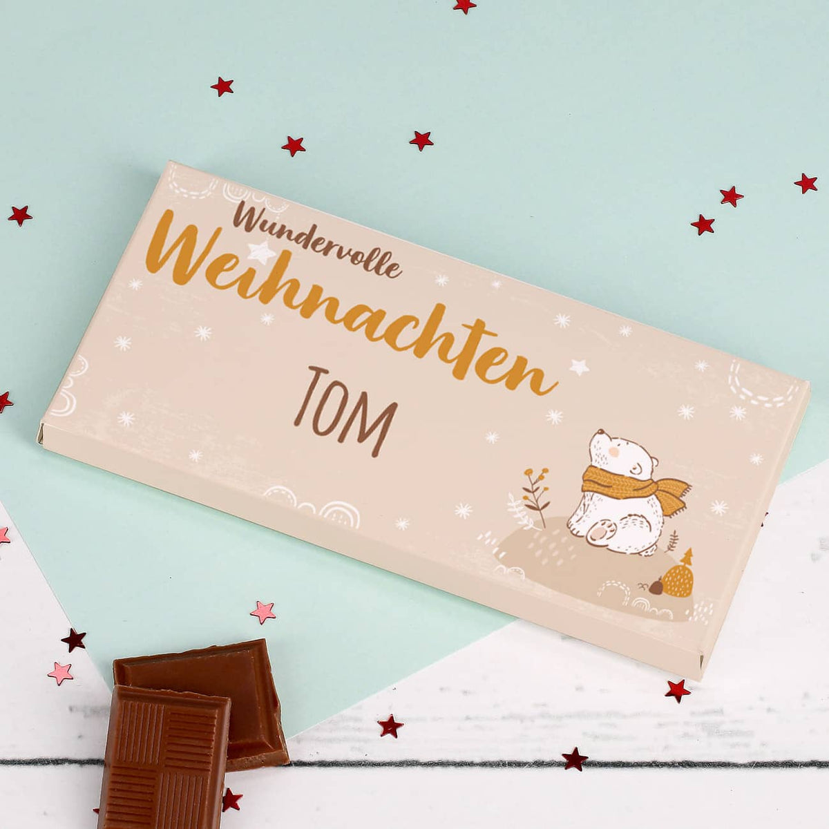 100g Schokoladentafel mit niedlichem Eisbär Motiv und Name bedruckt
