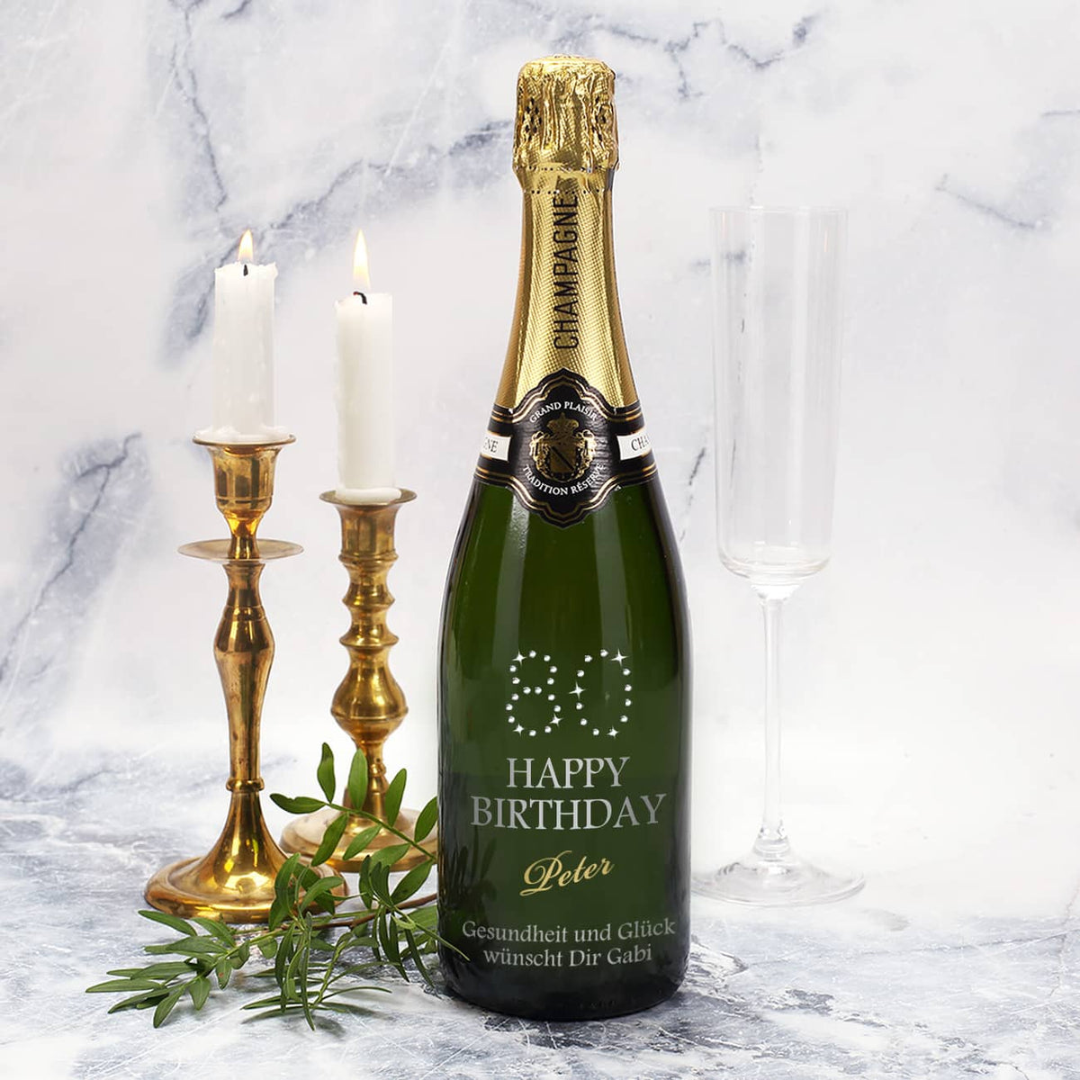Champagner zum 80. Geburtstag mit Swarovski Strasssteinen