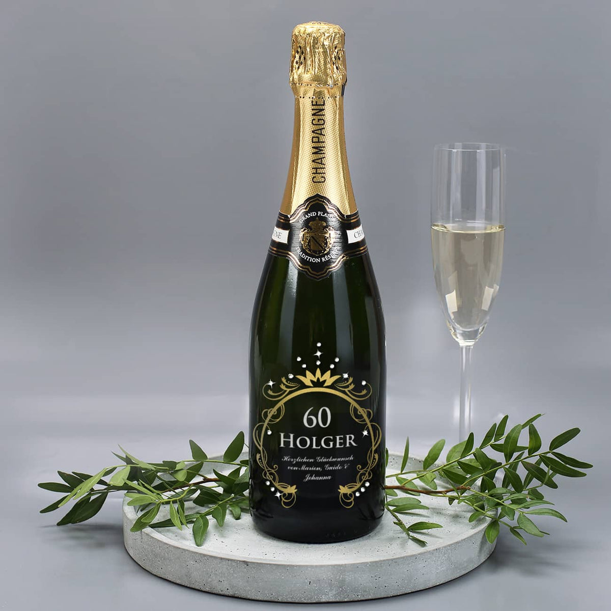 Champagnerflasche zum Geburtstag mit Gravur und SWAROVSKI® ELEMENTS