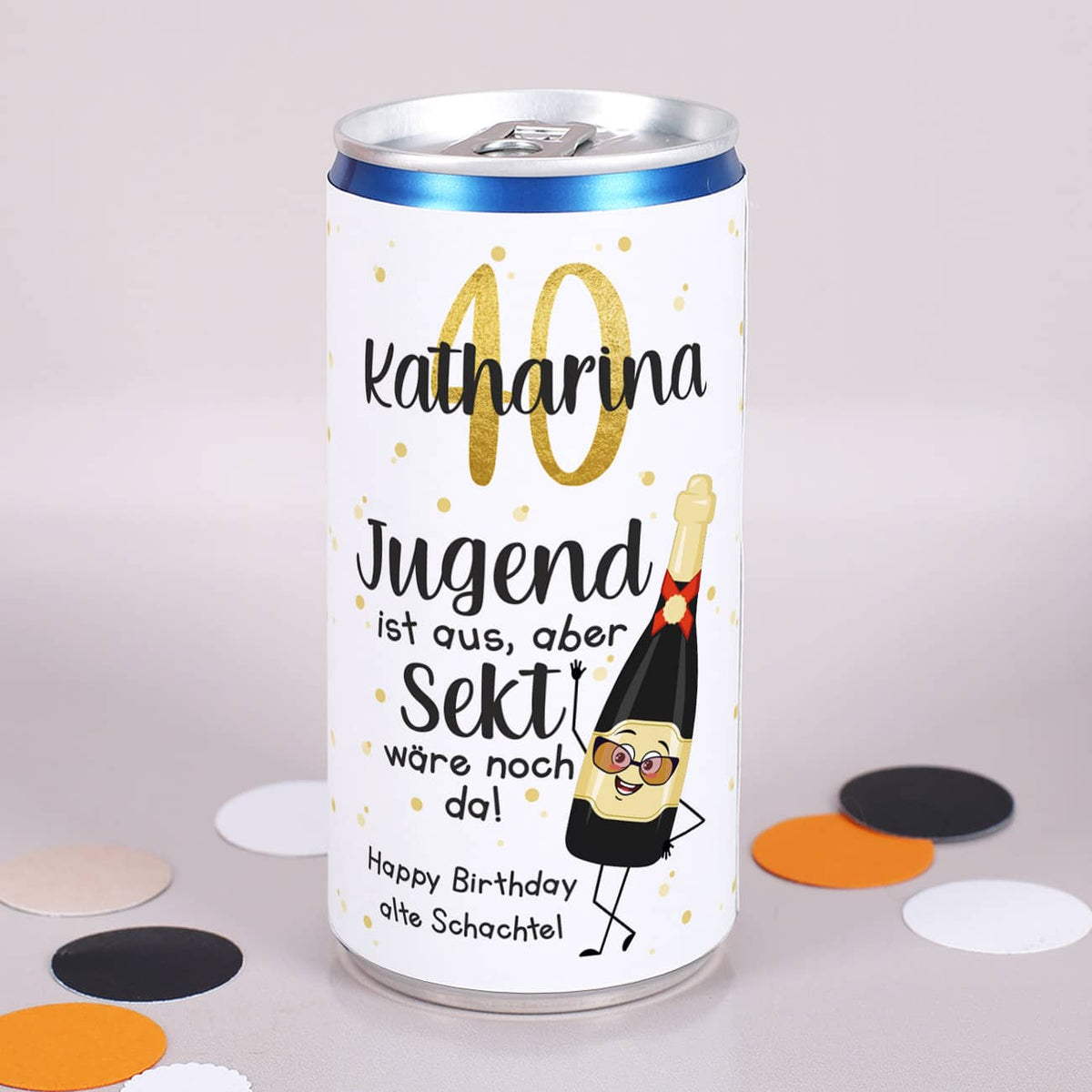 Seccodose zum Geburtstag mit personalisierter Banderole