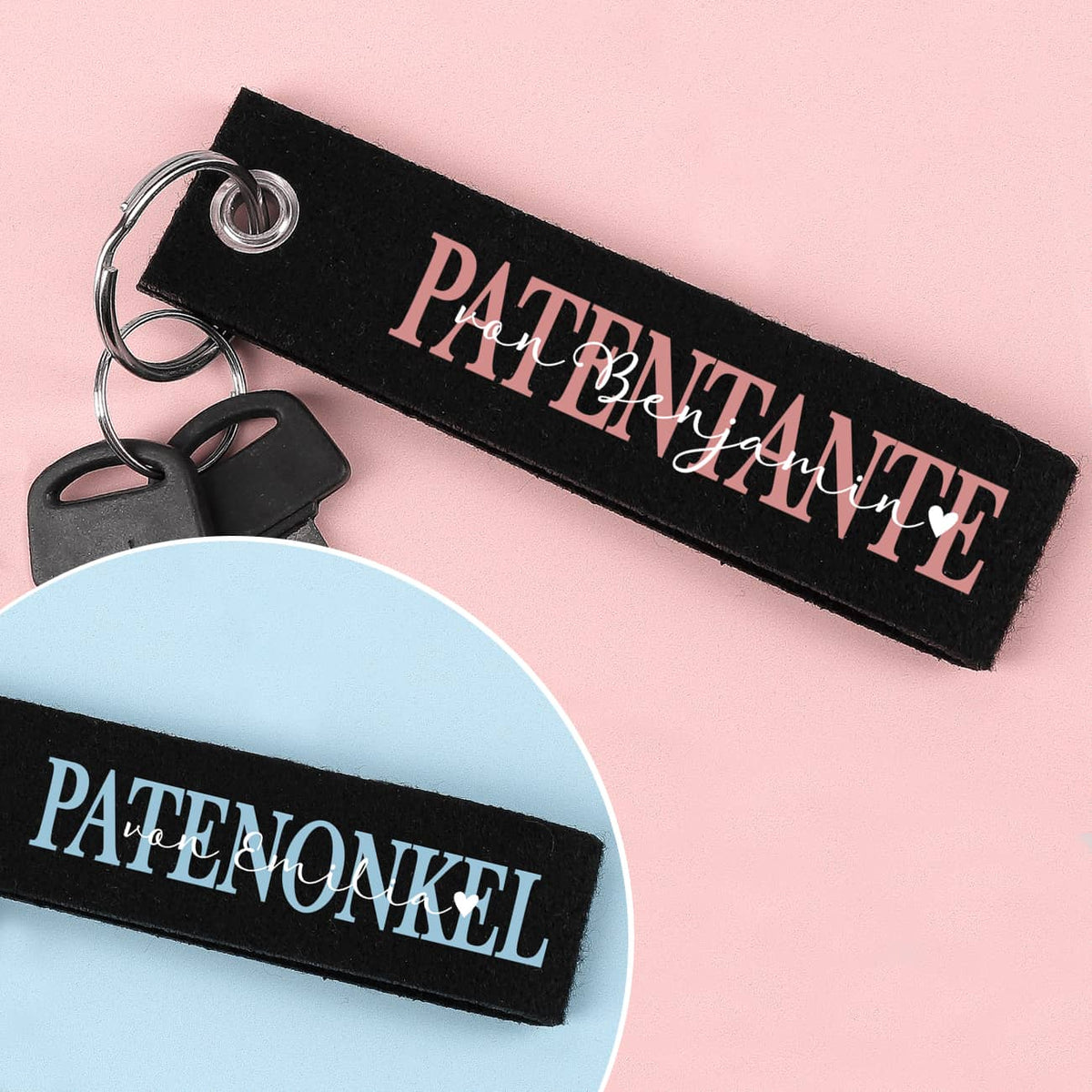 Filz Schlüsselanhänger in Schwarz für Patentante oder -onkel mit Text nach Wunsch