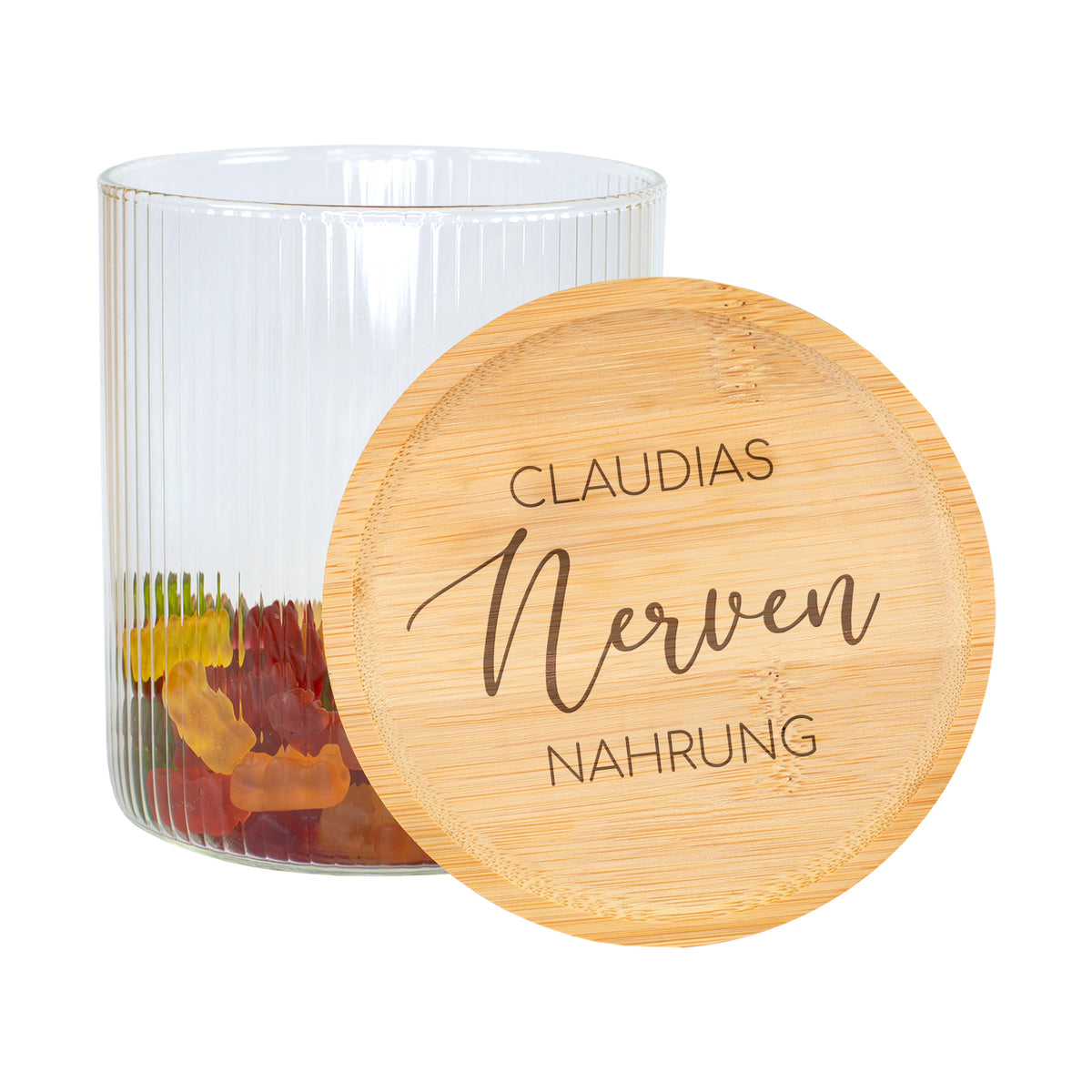 Vorratsglas Nervennahrung mit Name Claudia als Geschenk für Prüfung, Abitur und Büro