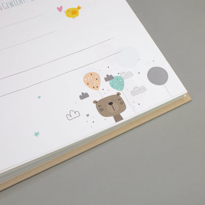 Detailseite mit niedlichen Illustrationen und Platz für persönliche Notizen