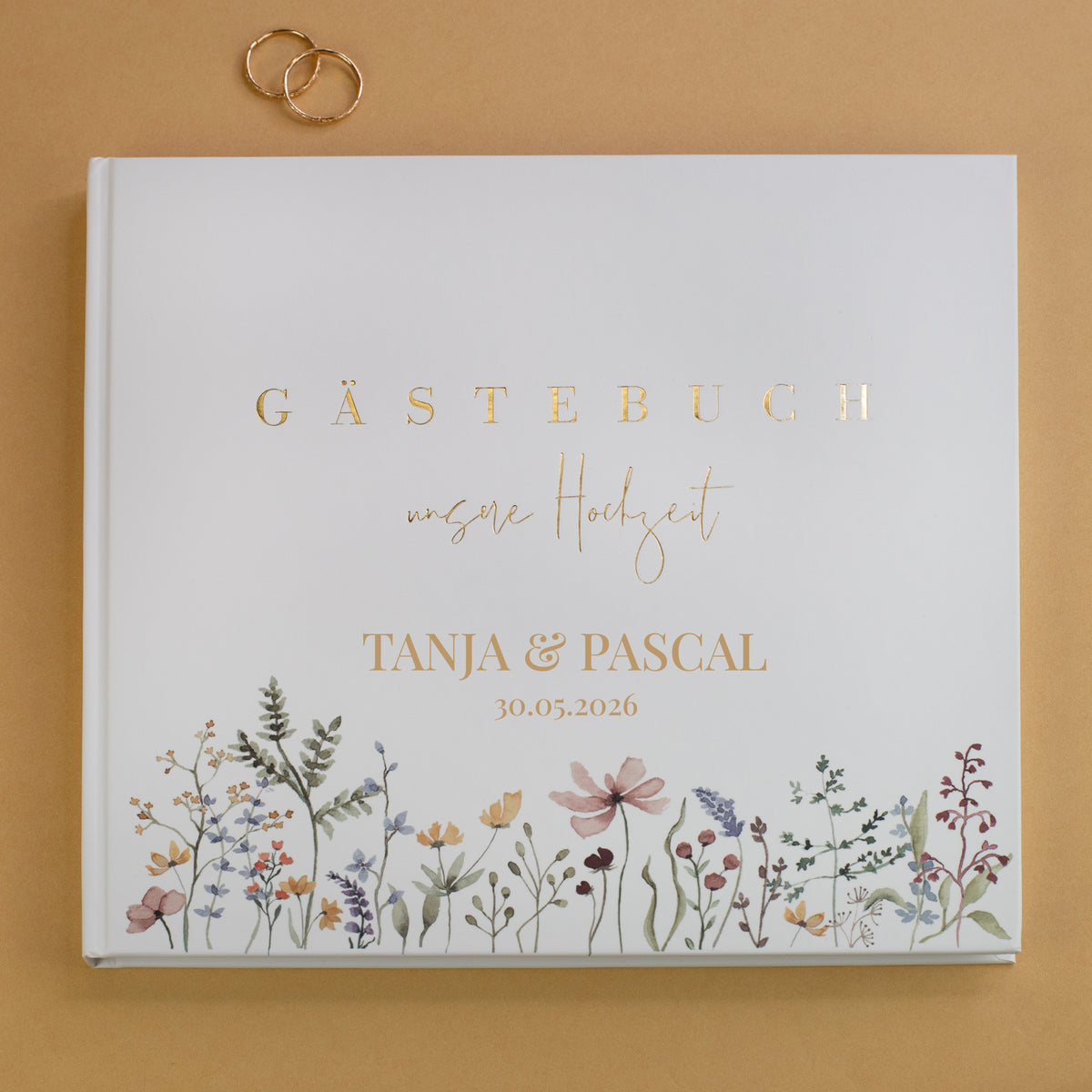 Elegantes Gästebuch zur Hochzeit personalisiert mit Namen & Datum | Illustriertes Erinnerungsbuch