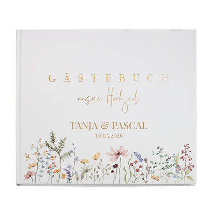 Elegantes Gästebuch zur Hochzeit personalisiert mit Namen & Datum | Illustriertes Erinnerungsbuch