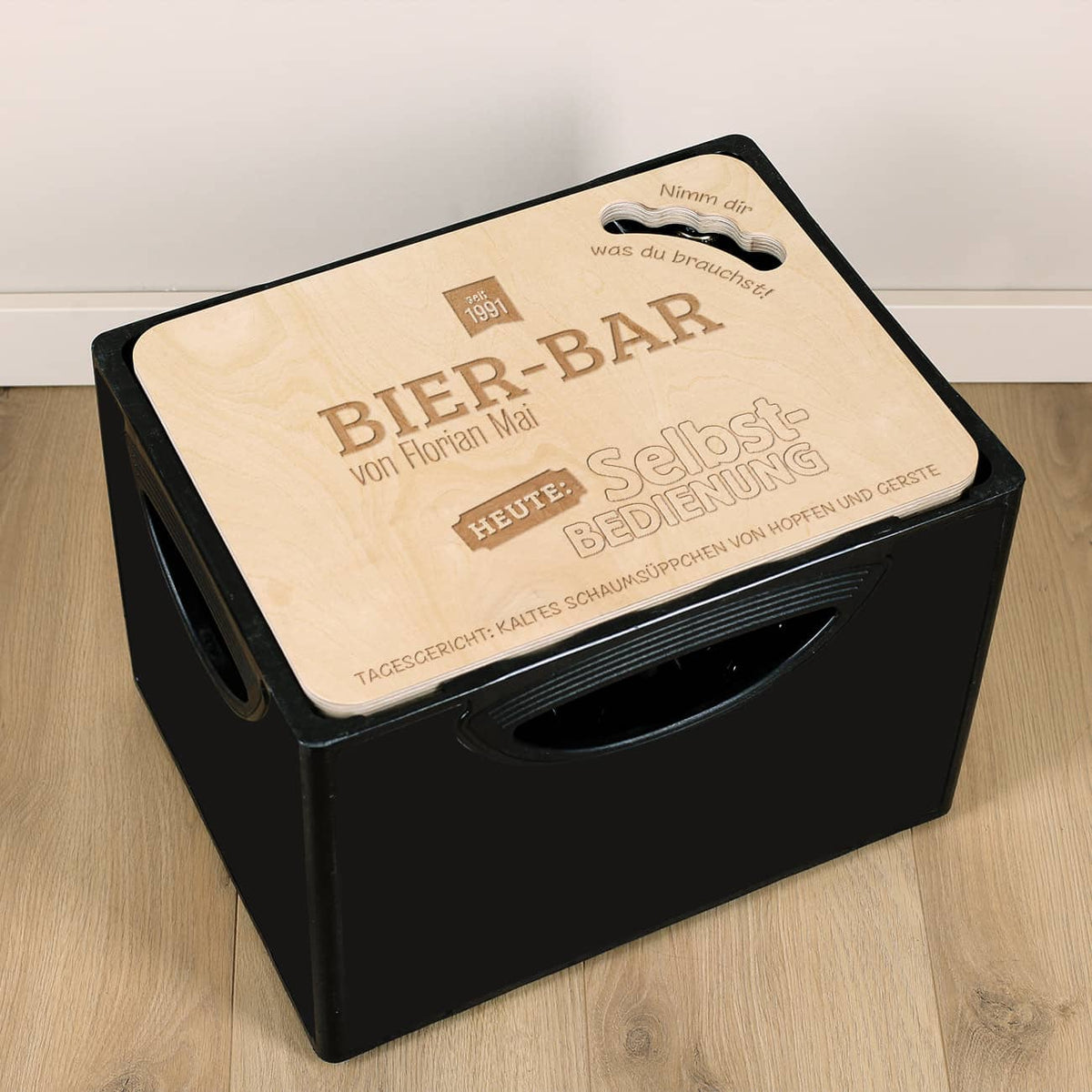 Bierkastendeckel mit Name und Jahr der Geburt personalisiert