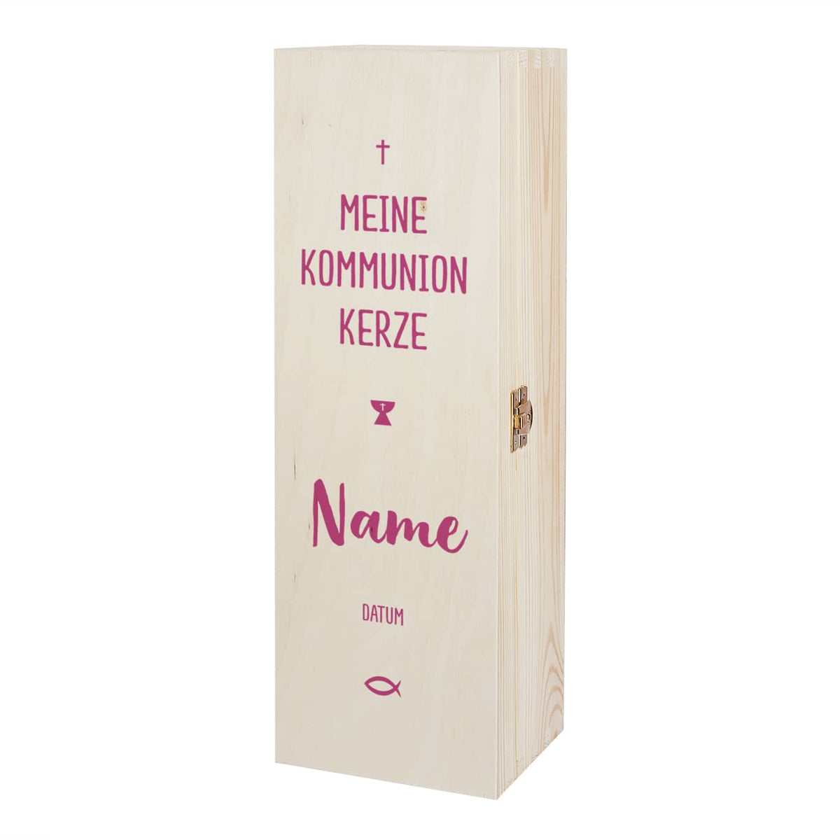 Geschenkbox für Kommunionkerzen - mit Name und Datum in drei Farben zur Auswahl