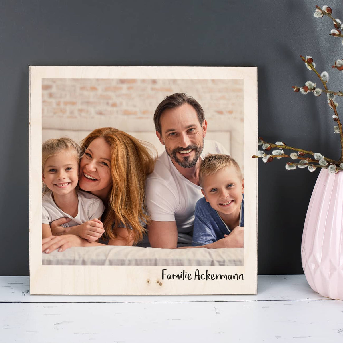 Holzbild mit Fotodruck als Geschenk für jeden Anlass mit Text personalisiert