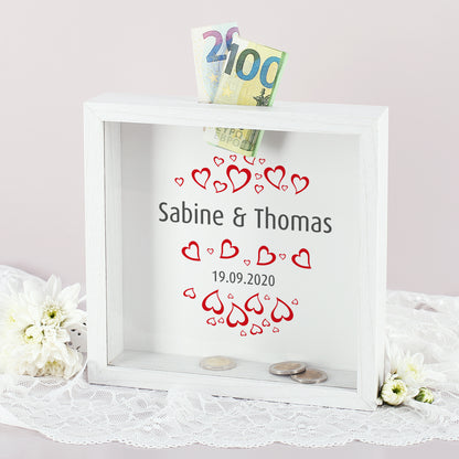 Große weiße Spardose als Geldgeschenk zur Hochzeit