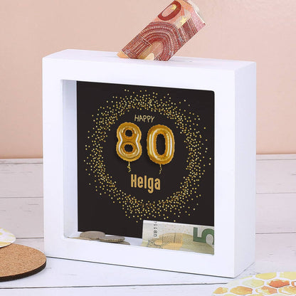 Bilderrahmen-Spardose für Geldgeschenke und Gutscheine zum 80. Geburtstag, 15x15cm