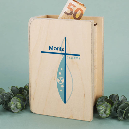 Holzspardose mit persönlichem Druck