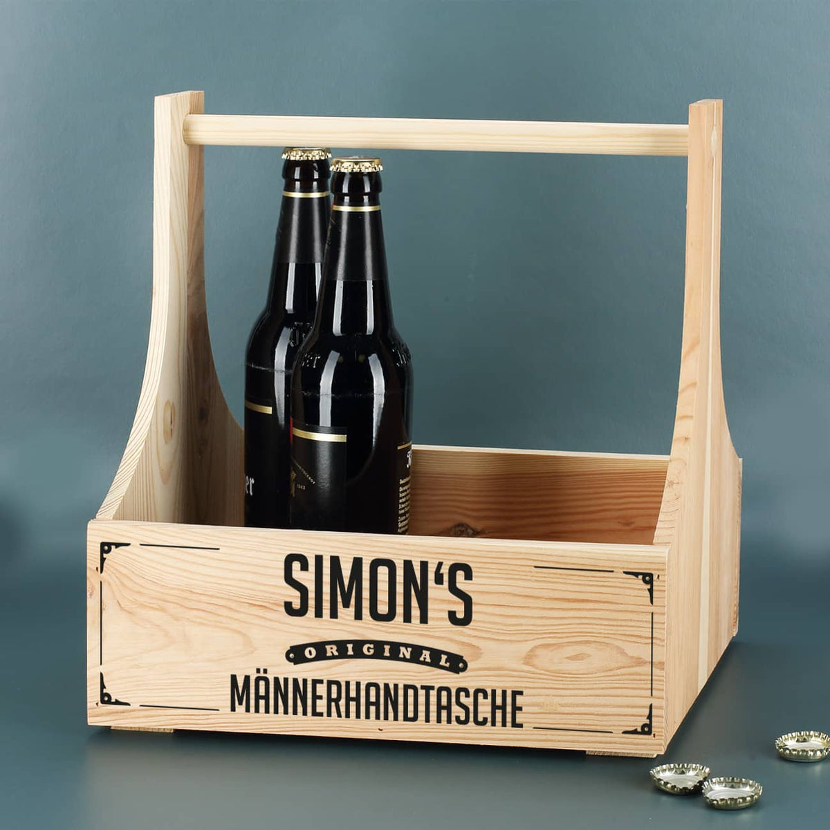 Flaschenträger aus Holz mit Name personalisiert