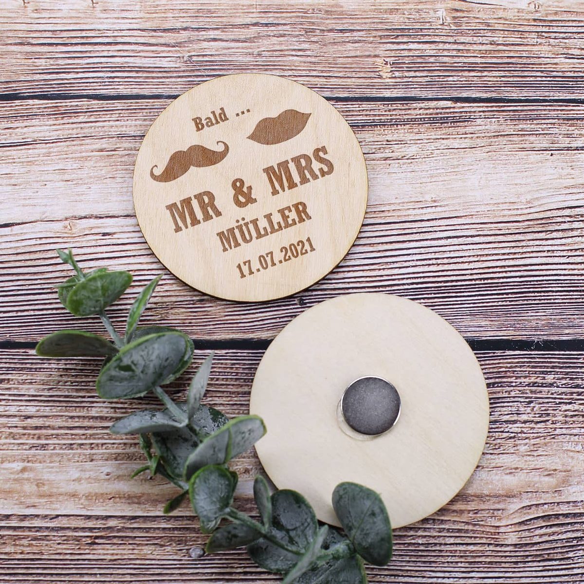 Holzmagnete - Bald Mr und Mrs - als Save the Date Karten