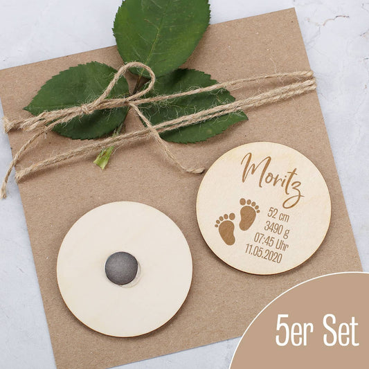 5er Set runde Magnete mit Geburtsangaben