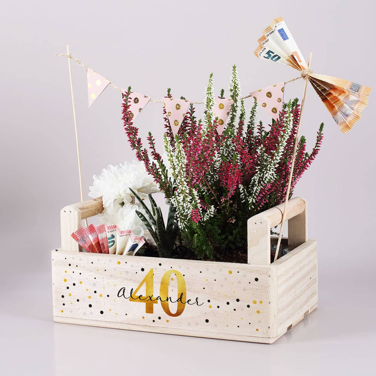 Pflanzkorb zum Geburtstag mit Name und Alter