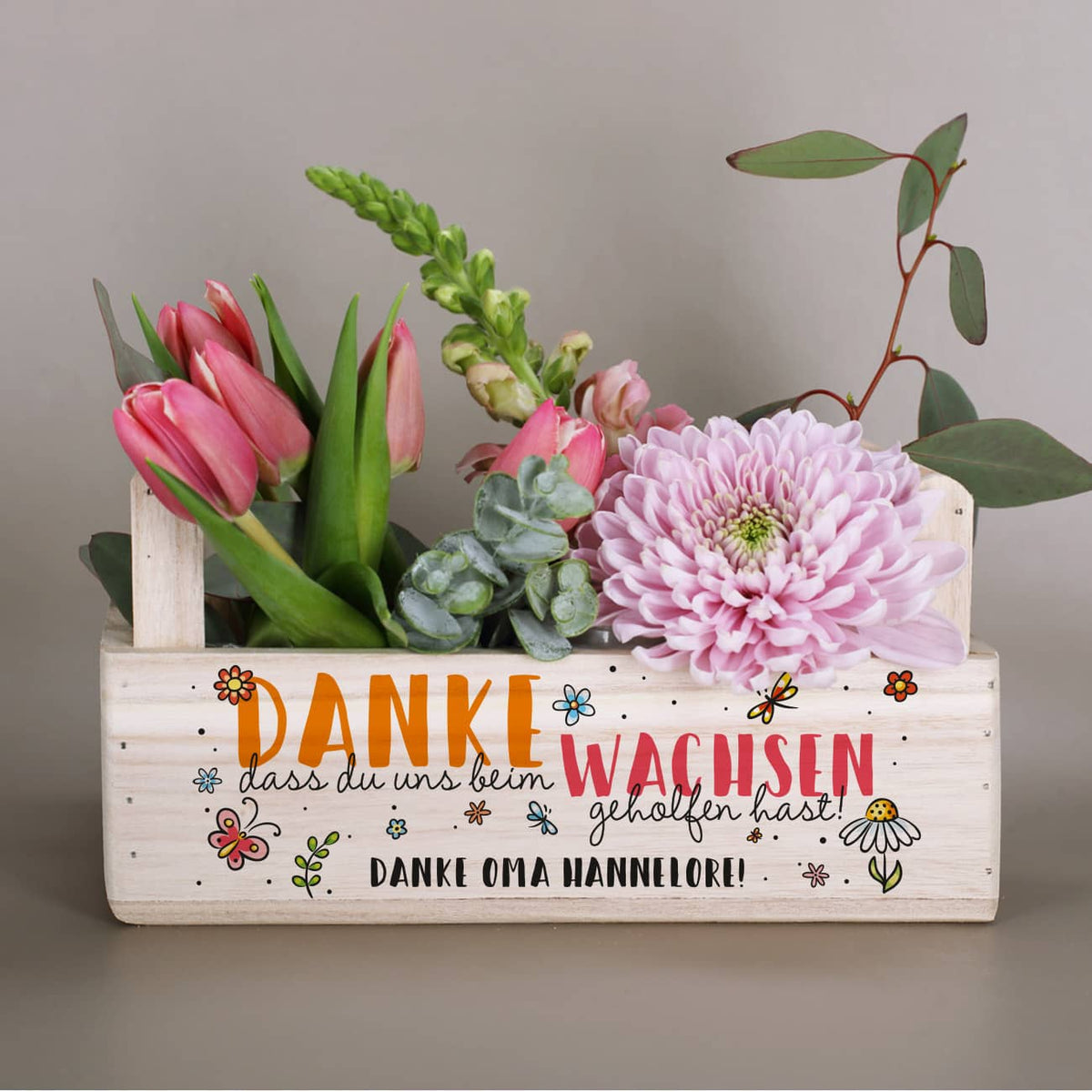Persönlicher Pflanzkorb für Erzieher "Danke, dass du uns beim Wachsen geholfen hast!" mit eigenem Text