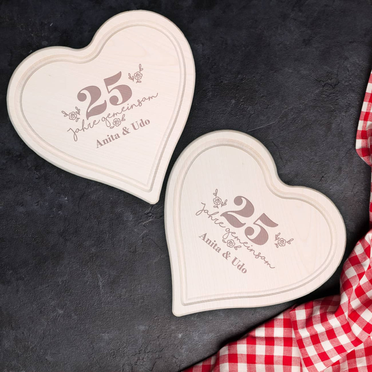 Herzbrettchen im Doppelpack mit Gravur zum Hochzeitstag