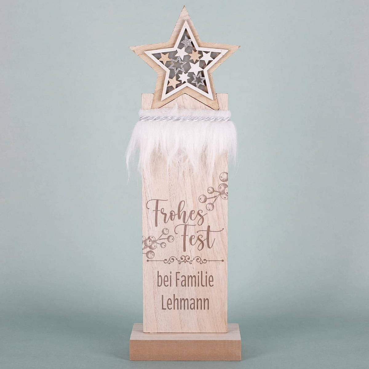 LED Holzskulptur zu Weihnachten mit einer persönlichen Gravur