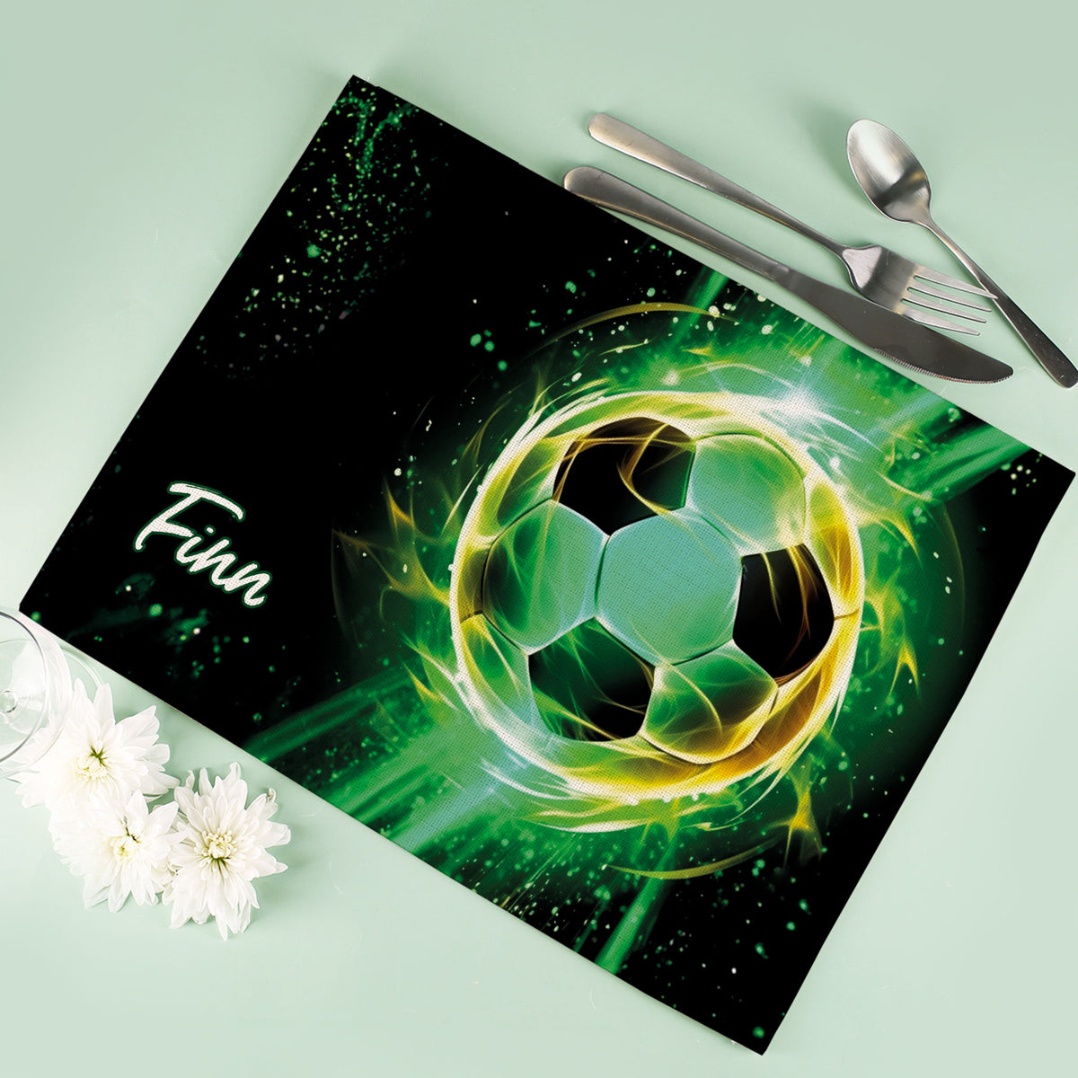 Personalisierbares Fußballmotiv Platzdeckchen aus Stoff für Kinder