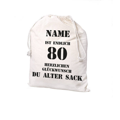personalisierter Beutel mit Wunschnamen für einen alten Sack