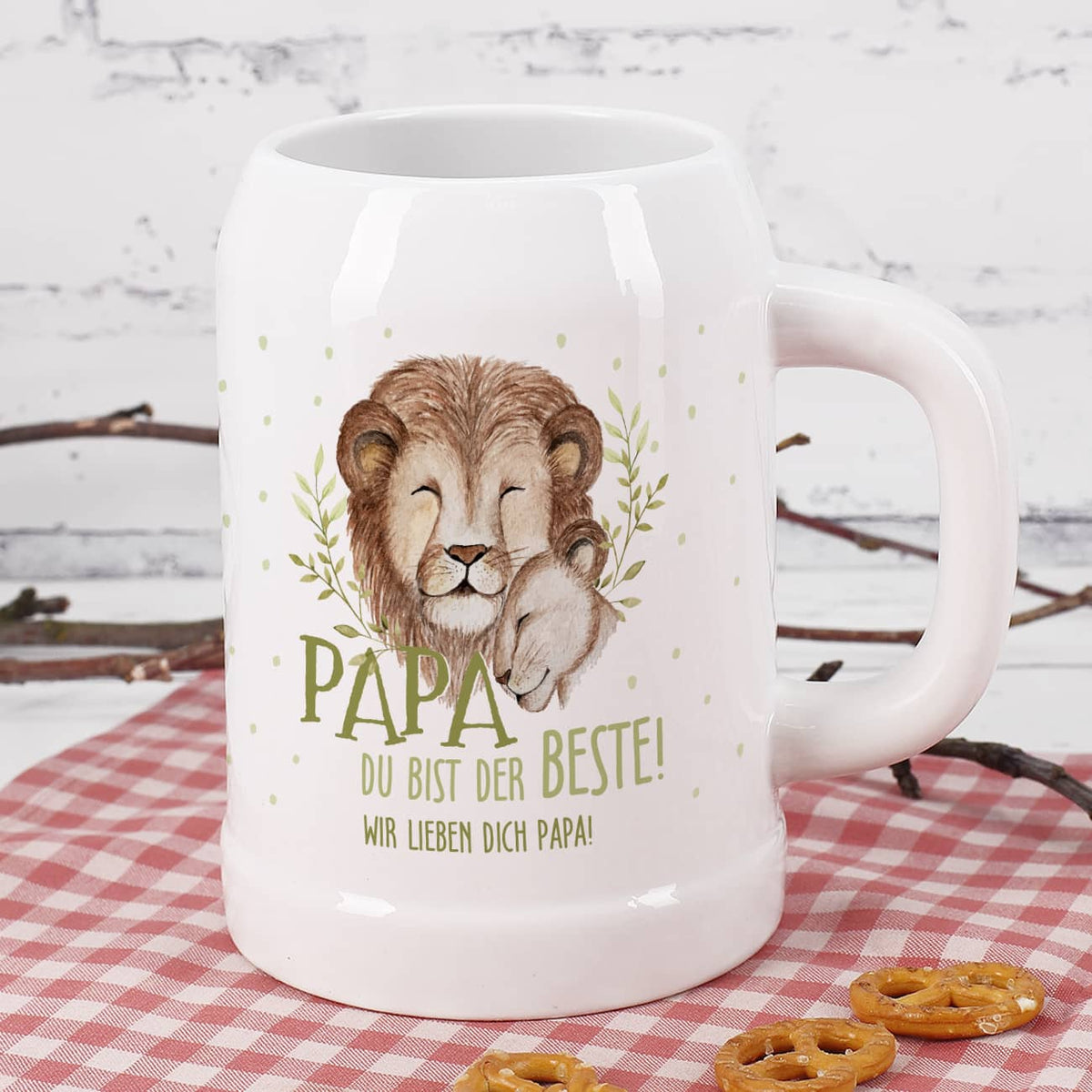 Vatertagsgeschenk als Bierkrug mit Text nach Wunsch