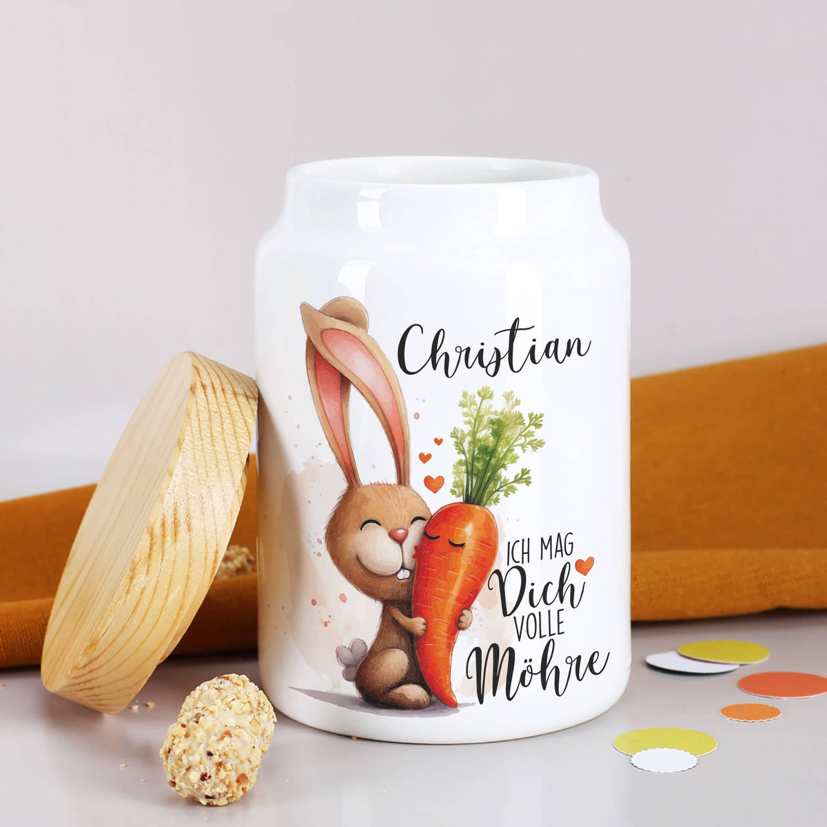 Keramikdose - Ich mag dich volle Möhre - mit Wunschname
