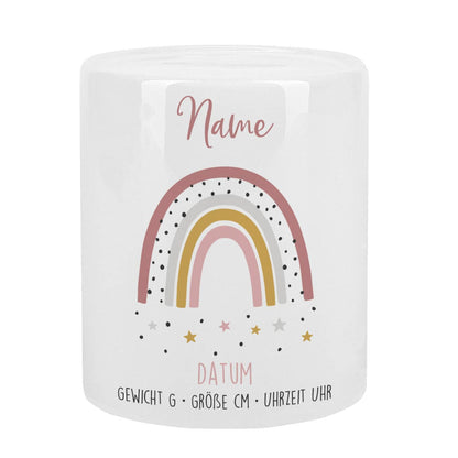 Spardose mit Regenbogen zur Geburt für Mädchen