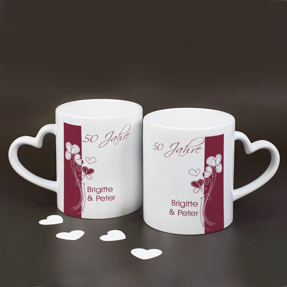 Persönlich bedruckte Tassen im Set als Geschenk zur Goldenen Hochzeit