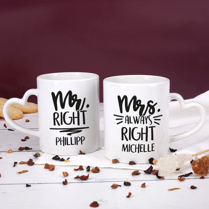 Paartassen zum Valentinstag mit Mr Right und Mrs always Right Motiv