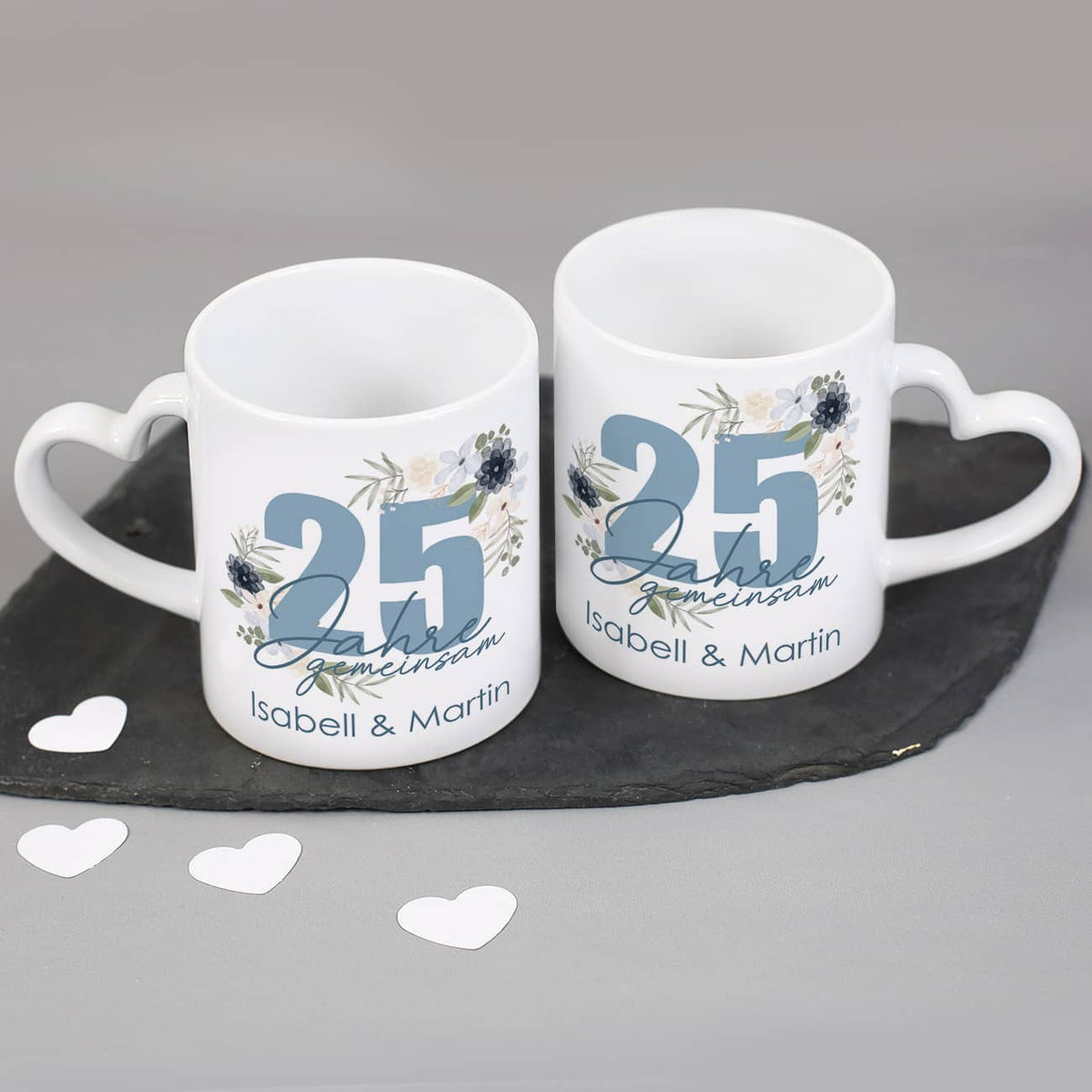 25 Jahre gemeinsam - Paartassen zur Silberhochzeit mit Namen