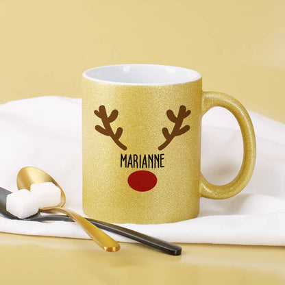 Rentier Motiv und Name auf Tasse