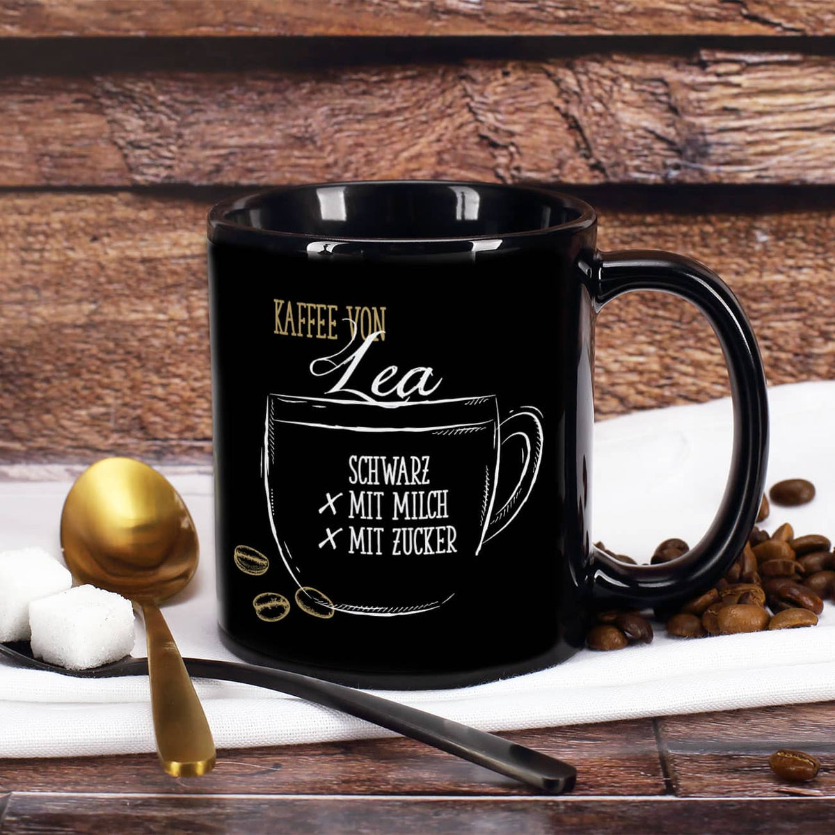 Persönliche Kaffeetasse - Kaffee schwarz, mit Milch oder Zucker