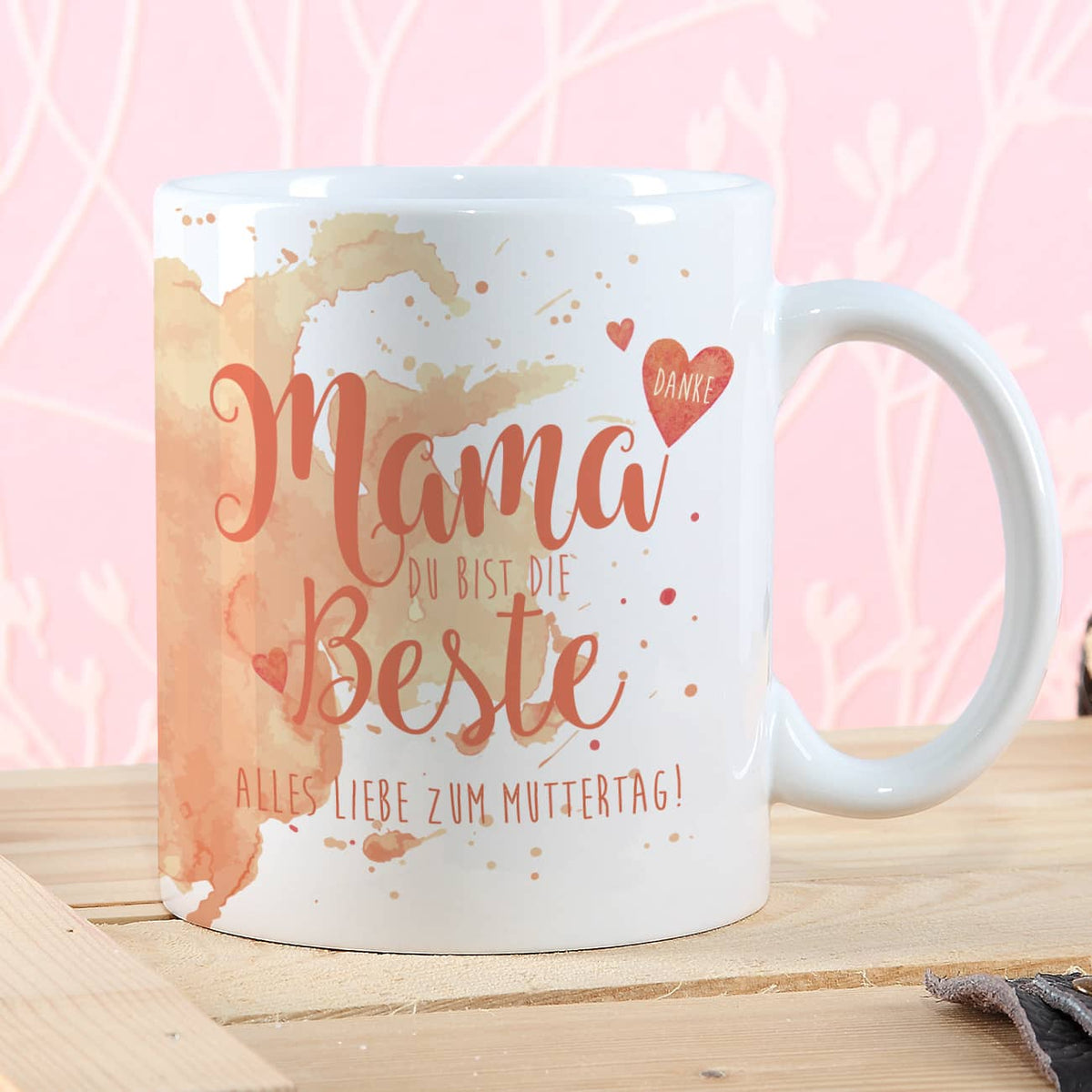 Tasse "Mama Du bist die Beste" mit Wunschtext in orange