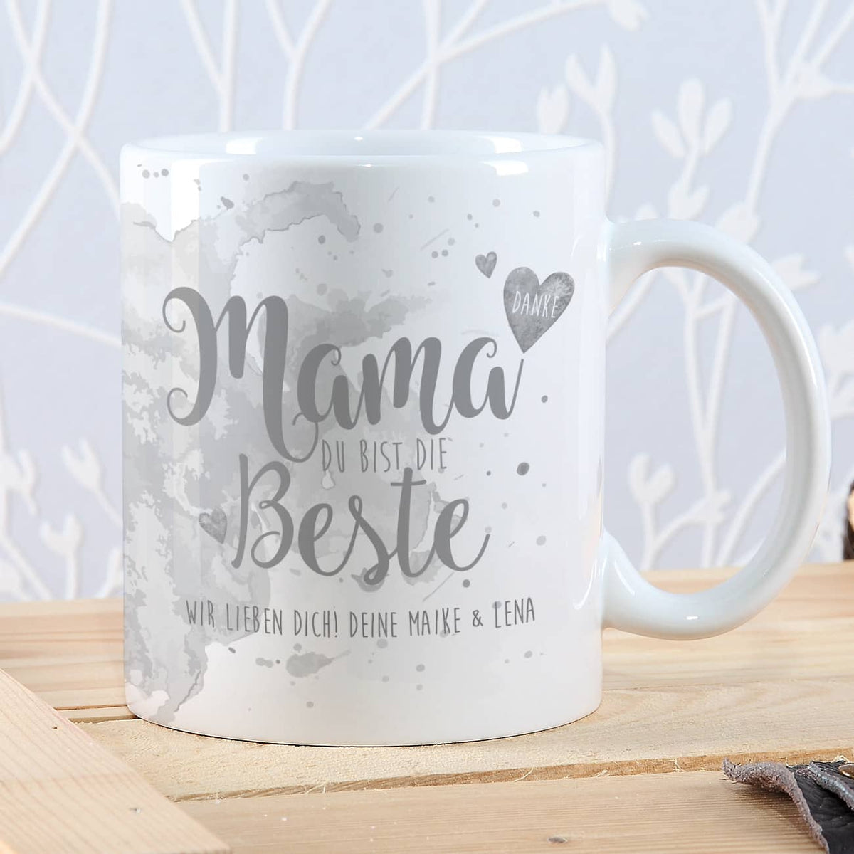 Tasse "Mama Du bist die Beste" mit Wunschtext in grau