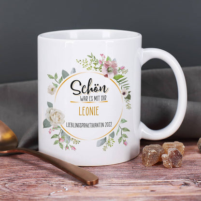 Schön, war es mit dir - Tasse zum Abschied mit Name und Text bedruckt