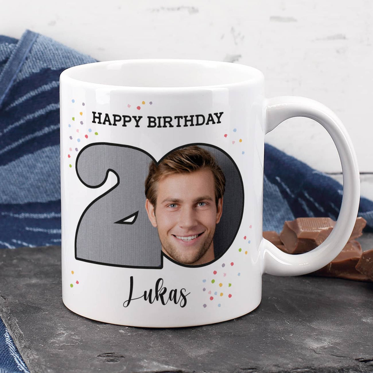 Fototasse als Geschenk zum 20. Geburtstag mit Name