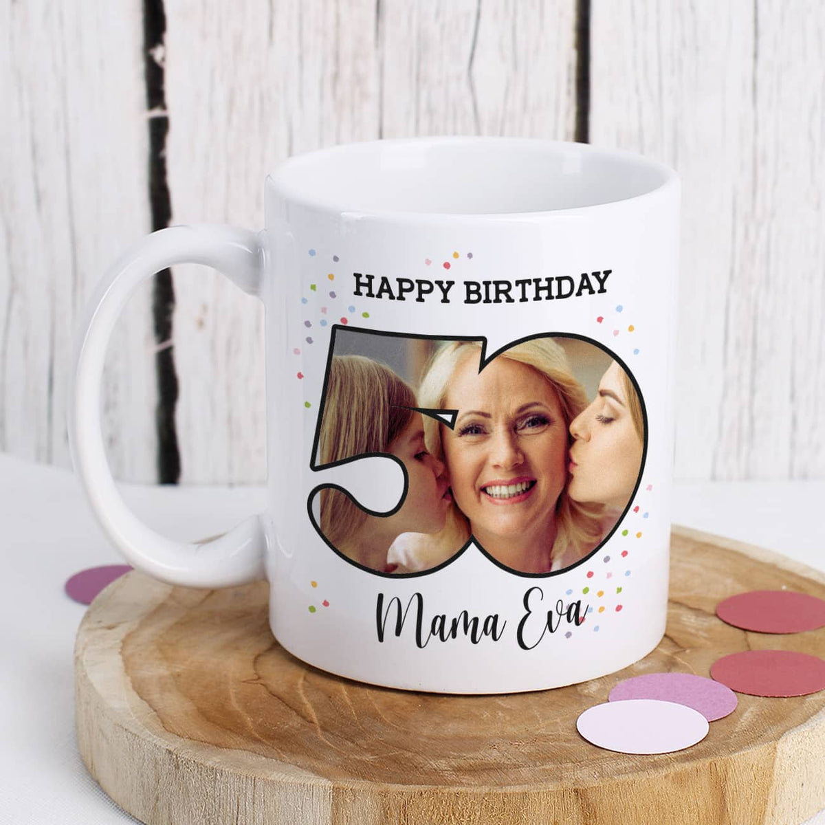 Fototasse zum 50. Geburtstag mit Name