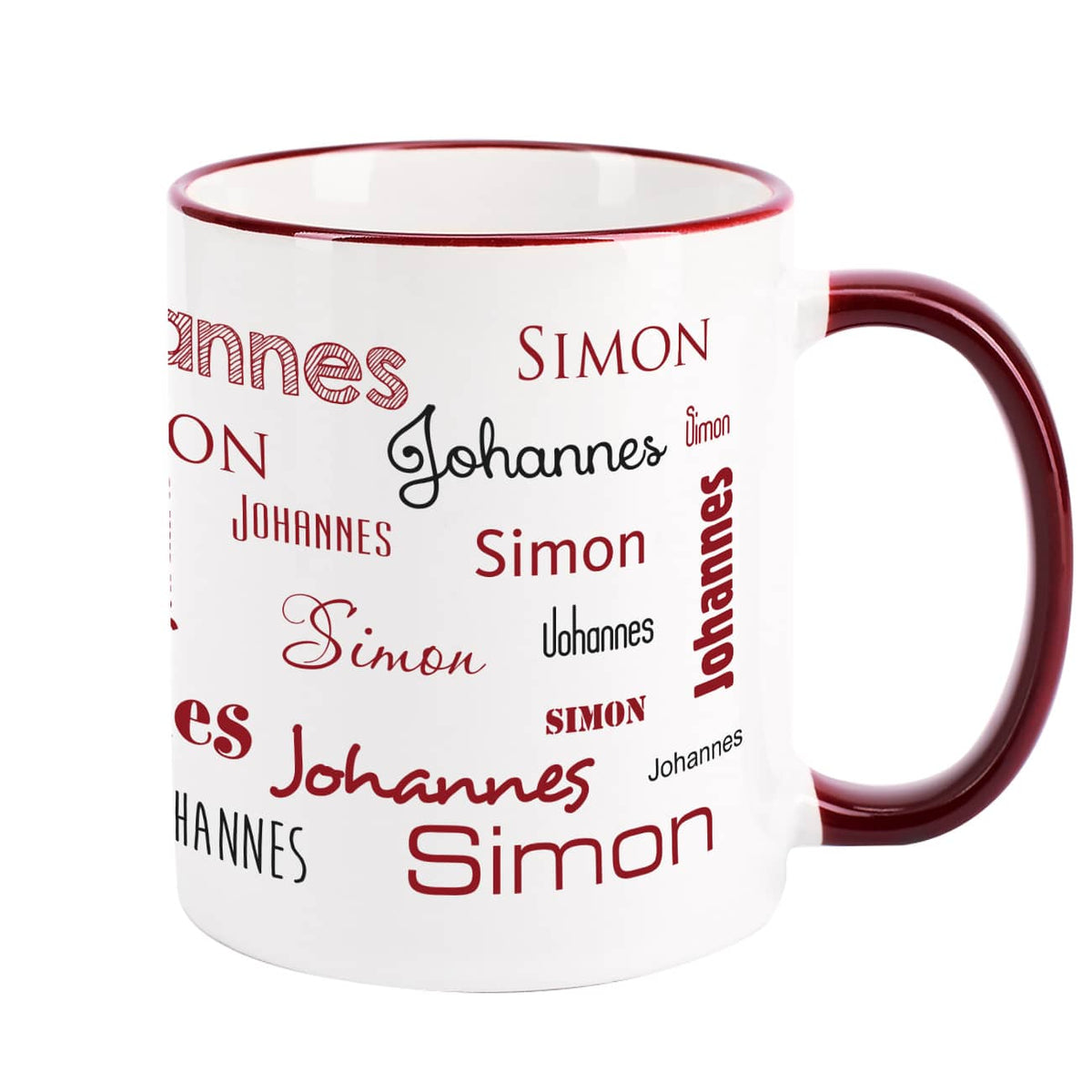 Tasse mit zwei Namen - Weinrot