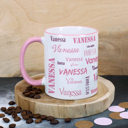 Tasse mit Name in Rosa